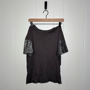 American Eagle Outfitters Charcoal Sequin Sleeve Tee